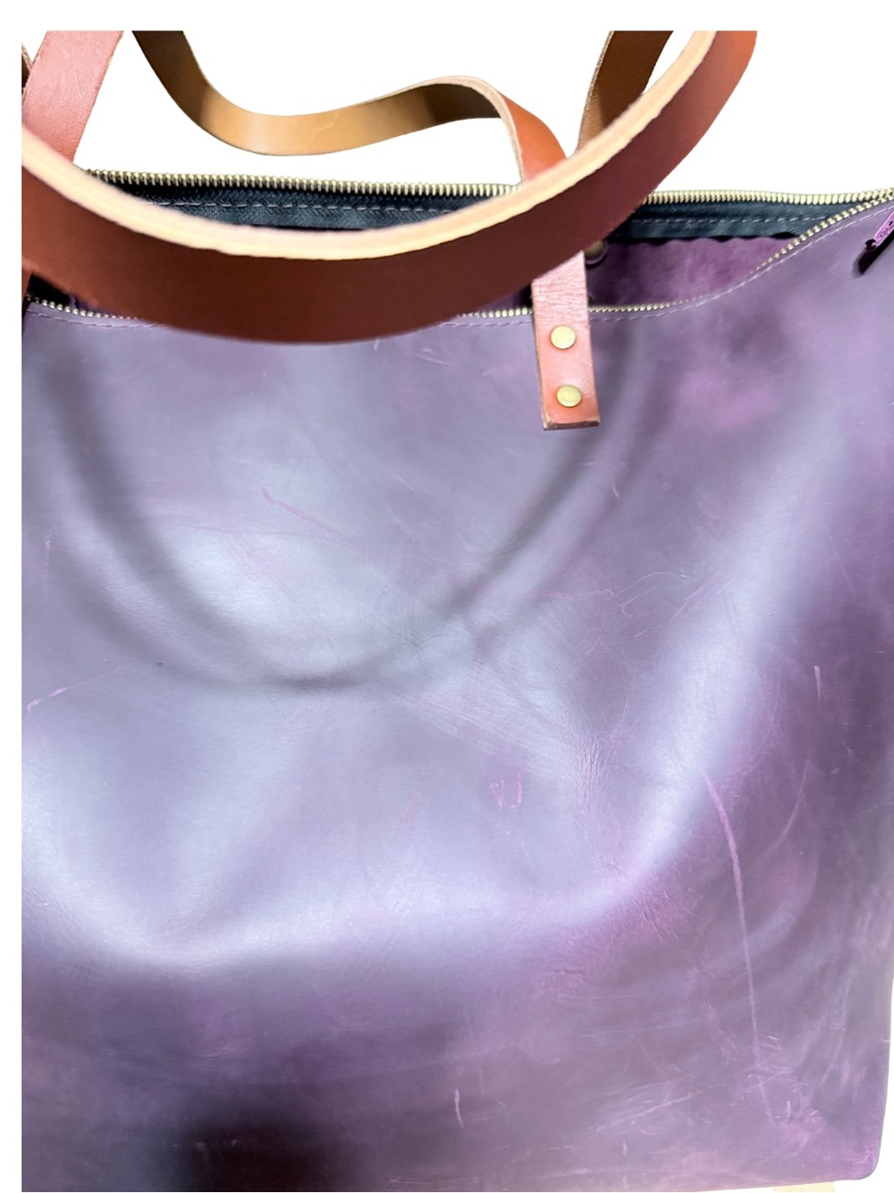 Portland Leather Goods oversized Tote Larkspur Purple VGUC - Picture 8 of 16